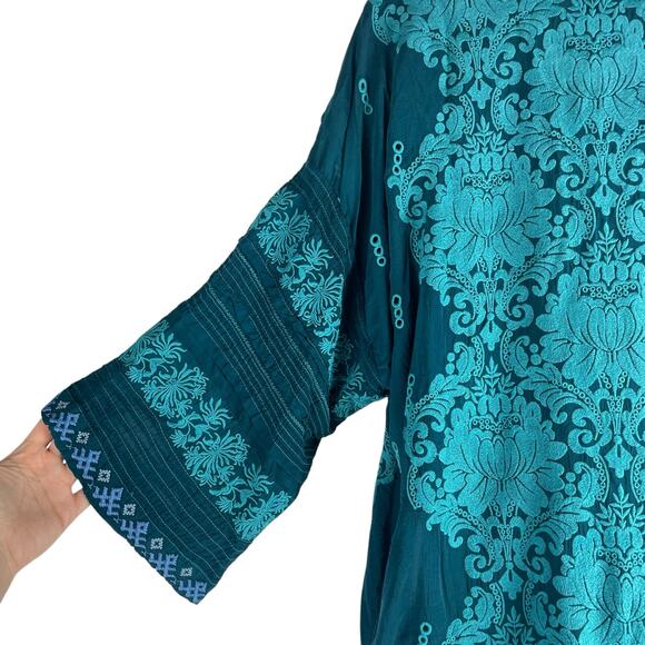 Johnny Was Bellamo Verona Kimono Jacket Embroidery Lakeside Blue Size S - Picture 10 of 12